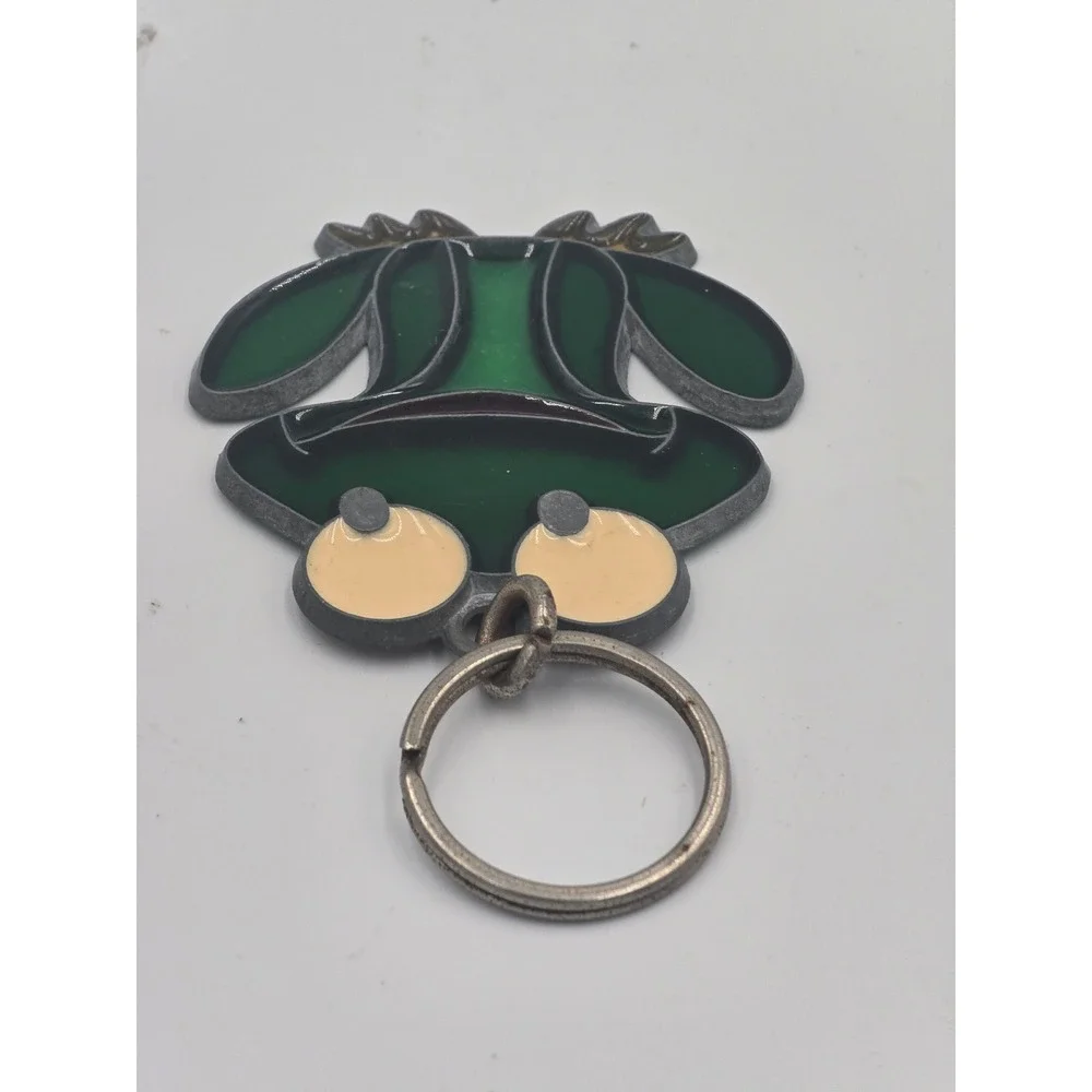 Vintage Green Frog Stained Glass Style Enamel Keychain Silver Tone Metal Ring